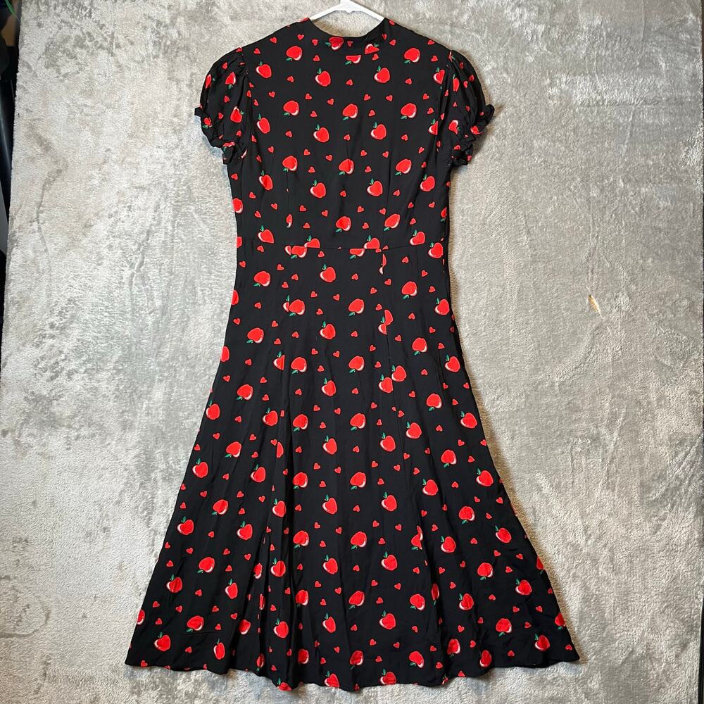 Modcloth X Collectif Gwendolyn Love Apples Tea Dress Size‎ Small Black Red New - Picture 4 of 9